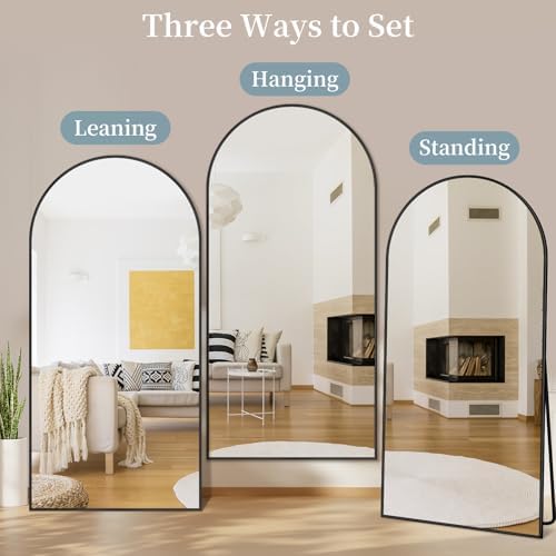 81"x41" Arched Full Length Mirror with Stand,Full Body Floor Mirror - Image 6