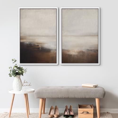 SIGNWIN Framed Canvas Print Wall Art Neutral Landscape Subtle Brown and Gray Tones Illustrations Modern Art Decorative Contemporary for Living Room, Bedroom, Office - 16"" x24 x2 White - Image 2