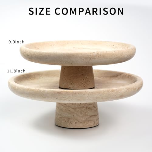 Marble Fruit Bowl for Kitchen - 11.8" Travertine Decorative Stone Pedestal Bowls for Home Decor, Footed Fruits Holder For Dining Table Counter Organization - Image 6