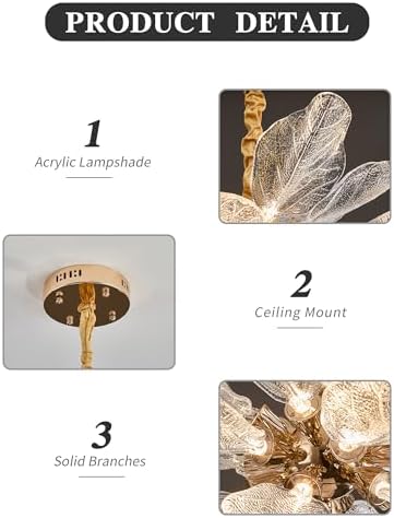 Modern Tree Branch Leaf Chandelier, 18-Light 25.59" Luxury Gold Pendant Lighting, LED 40W 3000K Warm White Chandeliers, Adjustable Height for Living Room, Dining Room, Bedroom, Kitchen Island - Image 6