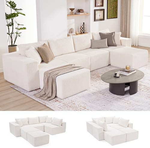 135.4" Modular Boneless Couch, Sectional Couches for Living Room, Beige by Weture