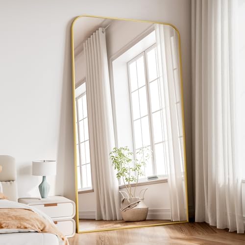 Koonmi Full Length Mirror, 81"x41" Mirror Full Length with Stand, Gold Domed Top Square-Edged Floor Mirror with Aluminum Alloy Frame for Bedroom Living Room - Image 6