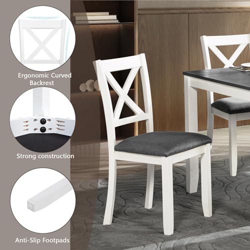 Harper & Bright Designs 6-Piece Wooden Dining Set for 6,Kitchen Furniture Set with Cross Back 4 Dining Chairs and Bench,White+Gray - Image 5