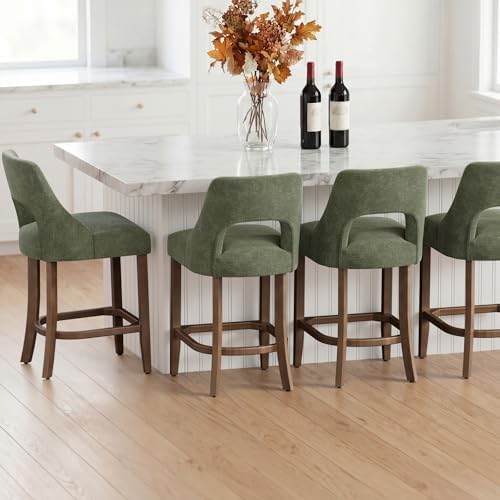 UVV Bar Stools Set of 1, Upholstered Counter Height Bar Stools, Modern Counter Stools with Wood Legs for Kitchen Island Dining Room Bar, Green - Image 5