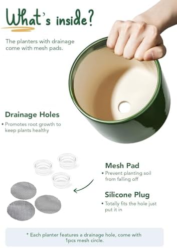 LE TAUCI 10+8+6 Inch Ceramic Pots for Plants, Indoor Planters with Drainage Hole and Plug, Modern Cylinder Flower Pots Set of 3 for Living Room and Kitchen, Glossy, Bamboo Green - Image 6