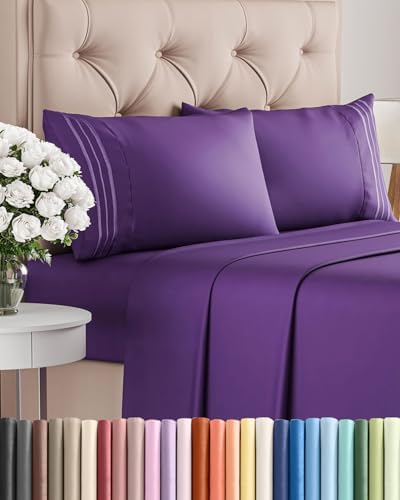 Queen Size 4 Piece Sheet Set - Comfy Breathable & Cooling Sheets - Purple by CGKUnlimited