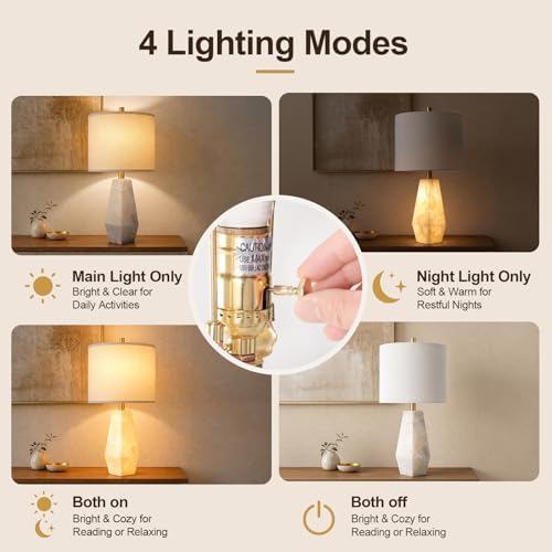 Scenekoy Alabaster Table Lamps Set of 2, Modern Desk lamp with Night Light - Image 3