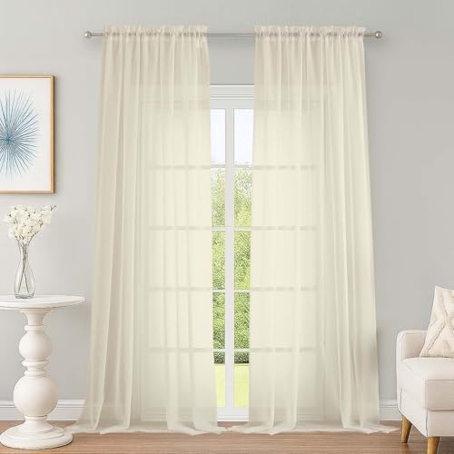 OWENIE Cream Sheer Curtains 96 Inch Long 2 Panels for Living Room 59" Wide by OWENIE