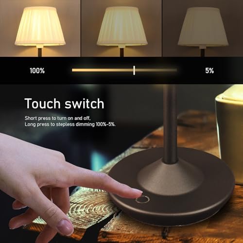 Cordless LED Touch Lamp with Dimmer Portable Small Table Lamp, 18" 2700K Rechargeable Battery Light for Bedside, Dining Room, Bedroom Lamp, Patio, Bar, Night Light, Bathroom (Sand Black) - Image 4