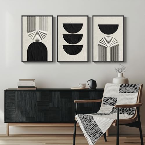 Framed Boho Black and White Abstract Wall Art Set, 3 Piece Canvas Prints - Image 4