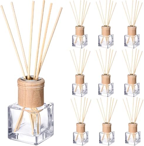Roshtia 10 Set Reed Diffuser Bottles 50ml Glass Wooden Caps Rattan Sticks by Roshtia