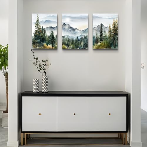MHARTK66 Wall Art for Living Room Modern Wall Decor for Bedroom Office Decor Abstract Mountain Forest Landscapes Ink Painting 3 Piece Framed Canvas Art Prints Ready to Hang Wall Pictures Home Decor - Image 6