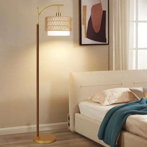 ZECOXOL Boho Floor Lamps for Living Room Rattan Floor lamp with Remote Control & 3 Color Temperatures,Vintage Wood Mid Century Modern Standing Lamp Dimmable Tall Floor Lamp for Bedroom Corner - Image 6