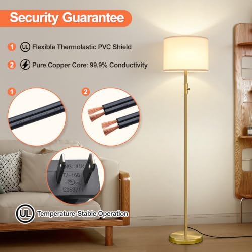 Floor Lamp Simple Design with Shade, Small Tall Lamps for Living Room Bedroom Office Dining Room Kitchen-Brass - Image 6