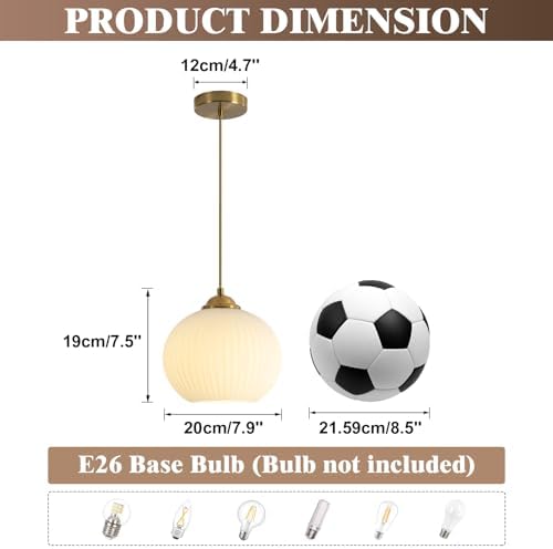 KCO Mid Century Modern Gold 7.9” Ribbed White Glass Pendant Light Set of 2 - Image 2
