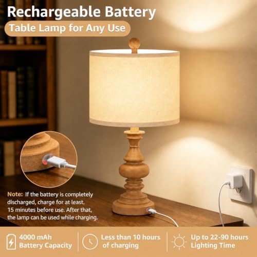 ShineTech Cordless Rechargeable Table Lamps, Rustic Bedside Lamp Set of 2 - Image 4