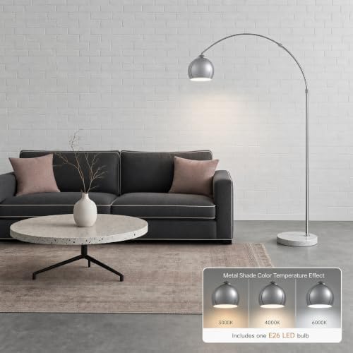 Chrome Arched Floor Lamp with Silver Lampsharp for Living Room - Image 3