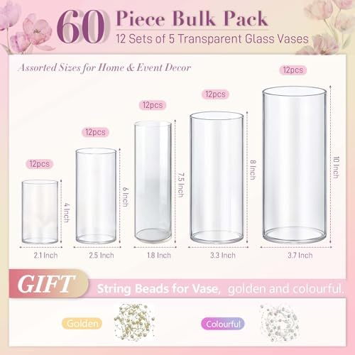 60pcs Cylinder Vases for Centerpieces Small Flower 4,6,7.5,8,10Inch Tall Clear Vase Home Decor Centerpiece Table Flower Vase Decorations for Wedding Decoration＆Holiday - Image 2