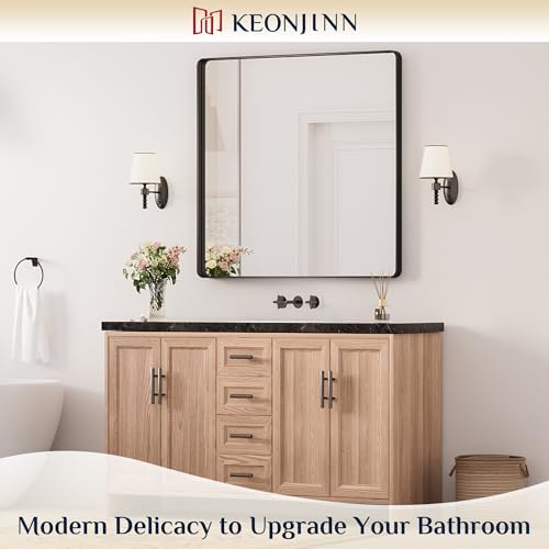Keonjinn 36 x 36 Inch Black Bathroom Mirrors for Over Sink, Tempered Glass - Image 2