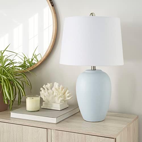 Nourison Home 23" Coastal Blue Ceramic Pot Table Lamp for Bedroom, Living Room, Dining Entryway, with White Shade by NourisonHome