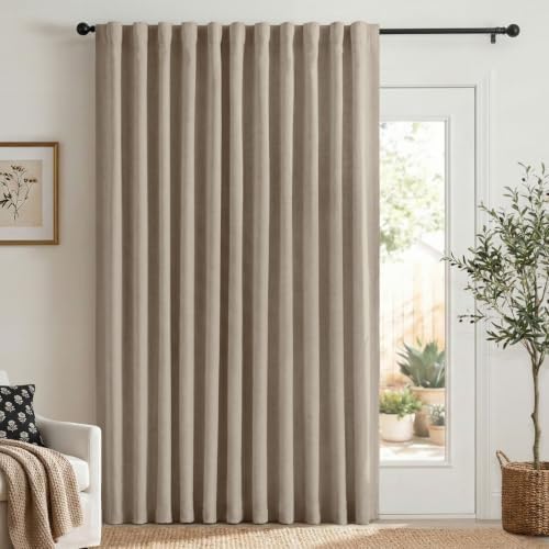 Linen Textured Blackout Sliding Door Curtains 96 Inch Long Burlywood Birch by 100BlackoutShield