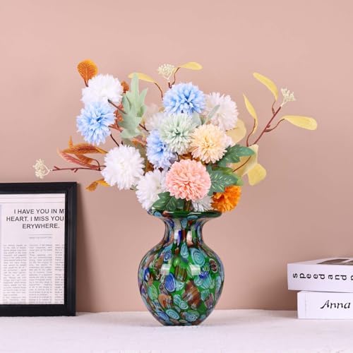 Hand Blown Glass vase, Colorful Glass Decorative vase, Glass Art Green vase for Bookshelf Coffee Table Floor Mantelpiece Entry Table top TV Stand and Dining Table Centerpiece Decorative vase. - Image 3