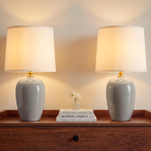 Dawnwake 19.1" Ceramic Table Lamps Set of 2 for Bedroom Living Room,Grey by Dawnwake