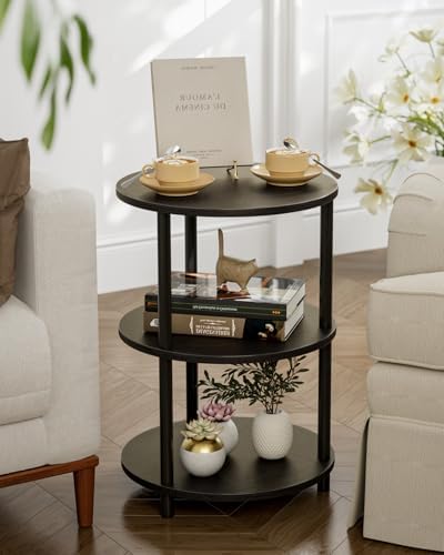 XBurmo Small Round End Table - 3 Tier Design Accent Table, Narrow Side or Bedside Stand, Industrial Vintage Nightstand for Bedroom, Living Room, or Small Spaces, Set of 2, Charcoal Wenge - Image 2