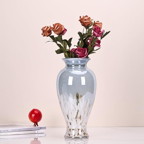11.8" Tall Blue and White Glass Vase Beautiful Hand Blown Glass Vase Modern Art Home Decor, Wide Mouth Colorful Vases for Mantle Dining Table Centerpiece, Entryway Living Room Wedding Decoration - Image 7