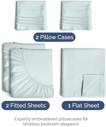 Split King Size 5 Piece Sheet Set - Breathable & Cooling Sheets - Ice Blue - Image 2