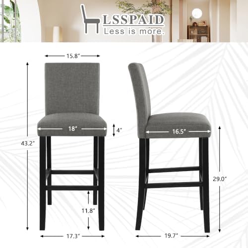 LSSPAID Bar Stools Set of 4, Grey Fabric Upholstered Barstools - Image 2
