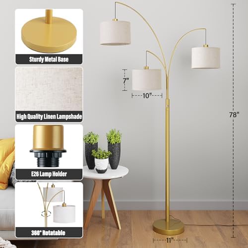 SUNMORY 3 Lights Floor Lamps for Living Room，78" Tall Arc Standing Lamp - Image 3