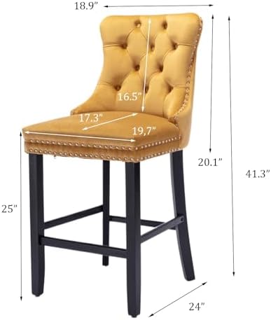 SoarFlash Modern Velvet Upholstered Bar Stools Set of 6 with Wood Legs, Button Tufted,Chrome Nailhead, Counterstool Seat, Armless Bar Chairs (Gold) - Image 2