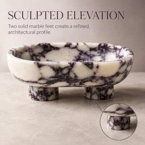 Calacatta Viola Marble Fruit Bowl, 10 Inch Large Oval Stone Fruits Holder with 2 Legs, Luxury Decorative Bowl for Kitchen Counter & Dining Table - Image 5