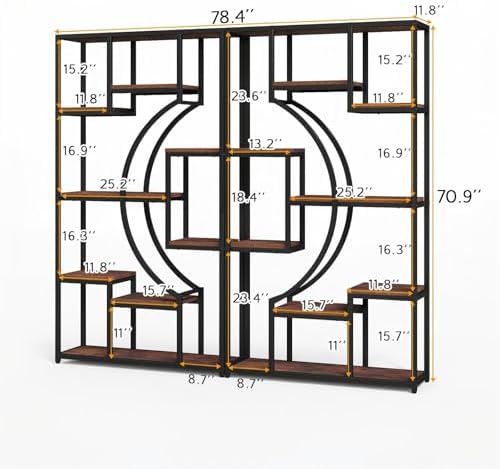 HolliWill 70.8" Tall Bookshelf Set of 2, 79" Wide Geometric Display Shelf with 18 Open Storage Shelves, Etagere Bookcase with Metal Frame – Anti-Tip & Adjustable Feet, Rustic Brown - Image 2