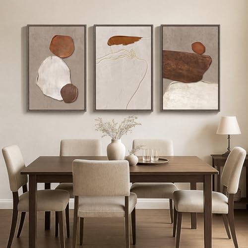 Large Framed Beige and Brown Neutral Abstract Wall Art, Set of 3, 20x30 In - Image 5