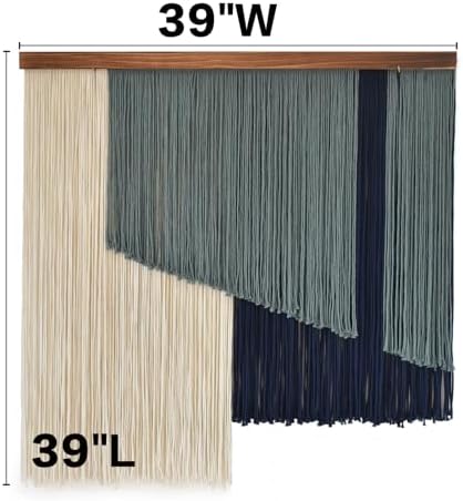 Jakalin Macrame Wall Hanging Boho Yarn Tassel Blue Modern Decor 39"x39" - Image 5