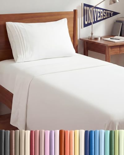 Twin XL 3 Piece Sheet Set - College Dorm Room Essentials - Antique White by CGKUnlimited