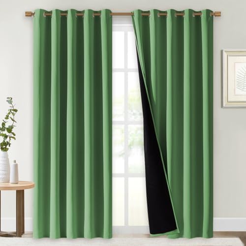 NICETOWN 100% Blackout Window Curtain Panels, Forest Green, 2 PCs, 62" Wide Each Panel, Cold and Full Light Blocking Drapes with Black Liner for Nursery, 84 inches Drop Thermal Insulated Draperies by NICETOWN