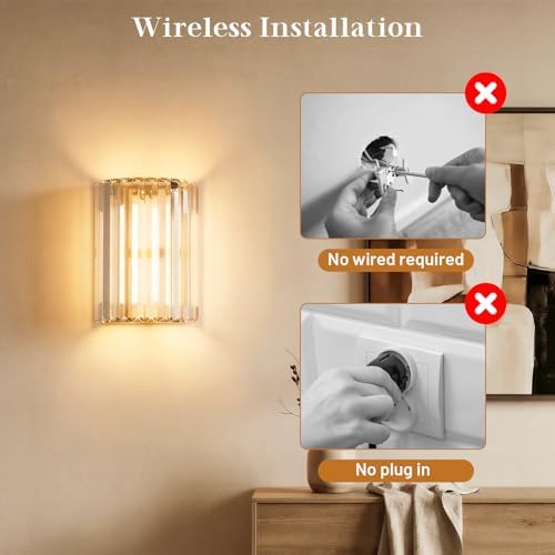 Gold Battery Operated Wall Sconces Set of Two, Crystal Wireless Wall Lights with Remote, Rechargeable Cordless Wall Lamps 12 RGB and 3 CCT Dimmable Decor for Bedroom Living Room Hallway - Image 4