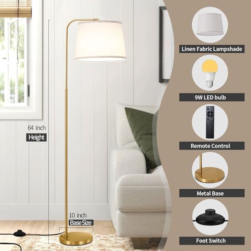 Floor Lamp for Living Room, Dimmable Modern Floor Lamps for Bedroom, Remote Control Modern Corner Standing Lamps, Nursery Industrial Adjustable Arc Tall Lamp with 9W Bulb for Office Reading - Image 5