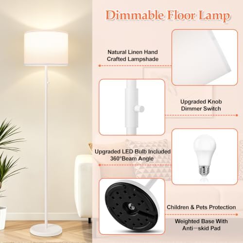 Floor Lamp Simple Design with Shade, Standing Lamps for Living Room Bedroom Office Dining Room Kitchen-White - Image 5