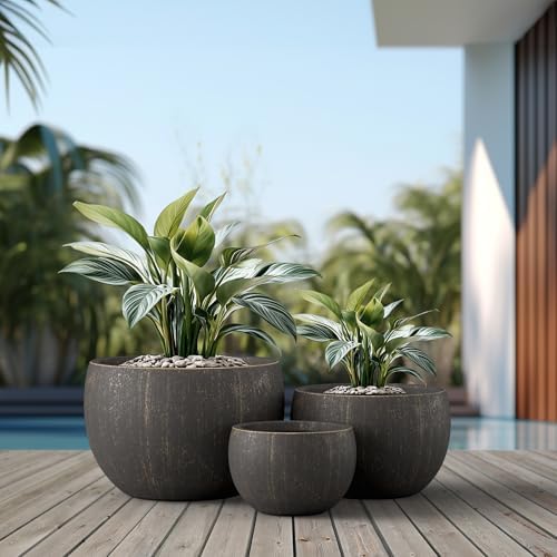 Kante Set of 3 Vintage BRN Concrete Bowl Planters 19.9" 15.7" 11.8" Dia - Image 3