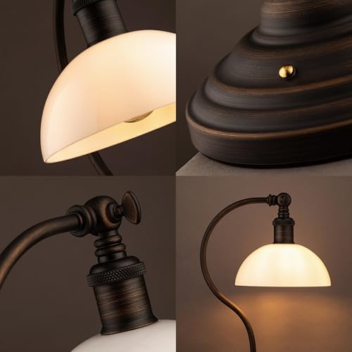 O'Bright Bankers - Cordless LED Table Lamp, Battery-Operated, Rechargeable, 3-Level Dimming, Universal USB-C Charging, 180° Swivel Head, White Jade Glass Shade, Oil Rubbed Bronze - Image 7