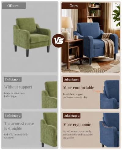 LEVELEVE Accent Arm Chair – Navy Blue, Upholstered Scooped Comfy Reading Chair for Living Room, Bedroom, Apartment, Waiting Room - Image 4