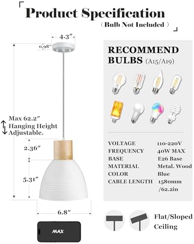 ELYONA 3 Pack White Hammered Pendant Lights for Kitchen Island 7” Small Nordic Solid Wood Hanging Light Fixtures, Modern Metal Pendant Light Fixtures for Bar, Dining Room, Bedroom, Hallway, Office - Image 3
