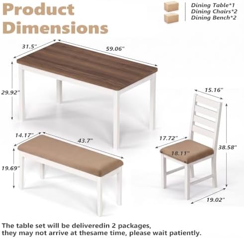 ROCSUMOO 5-Piece Dining Table and Chair Set with 2 Chairs & 2 Benches,Brown - Image 2