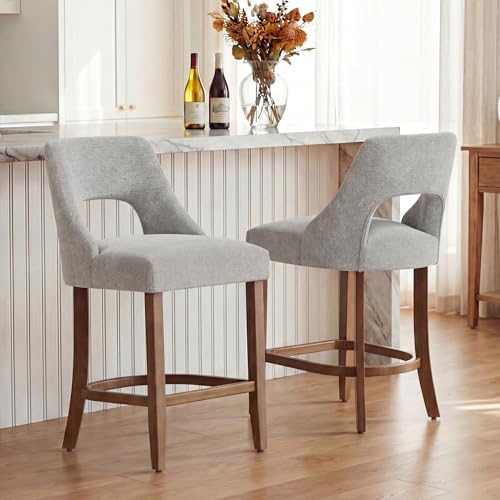 UVV Bar Stools Set of 2, Upholstered Counter Height Bar Stools, Modern Counter Stools with Wood Legs for Kitchen Island Dining Room Bar, Light Grey - Image 3