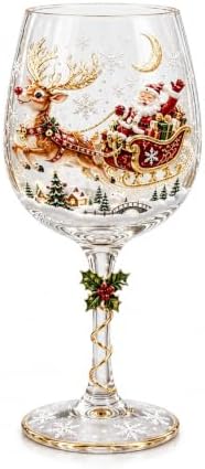 Christmas 3D Wine Glass Collection Gift Box Set, 3D Santa Christmas Wine Glass, Raised Holiday Goblet with Snowflake Decor, Festive Glassware for Wine, Cocktails, Holiday Party & Table Decor (C#) by Unknown