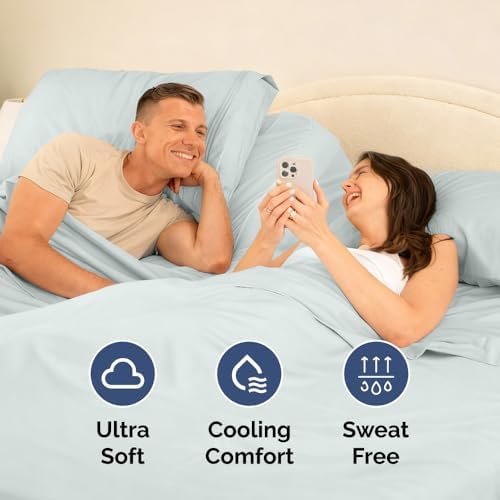 Flex Top Split Head King 4 Piece Sheet Set - Soft & Breathable - Ice Blue - Image 6